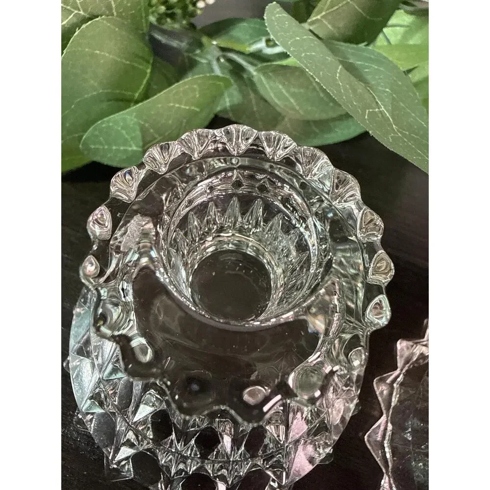 Vintage Jeannette Glass Windsor Candlestick Holders, Set of 2